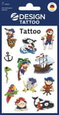 Avery Zweckform Z-Design otroški tatuji 56683, dermatološko testirani, dekoracija in igra, 12 tetovaž/zavitek, motiv: pirati, material: folija, angleški izraz: Sticker/Tattoo