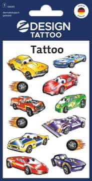 Avery Zweckform Z-Design otroški tatuji 56685, dermatološko testirani, dekoracija in igra, 9 tetovaž/zavitek, motiv: športni avtomobili, material: folija, angleški izraz: Sticker/Tattoo