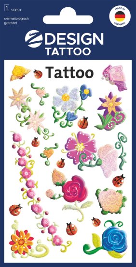 Avery Zweckform Z-Design otroški tatuji 56691, dermatološko testirani, dekoracija in igra, 10 tetovaž/zavitek, motiv: cvetlični motivi, material: folija, angleški izraz: Sticker/Tattoo