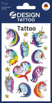 Avery Zweckform Z-Design otroški tatuji 56767, dermatološko testirani, dekoracija in igra, 10 tetovaž/zavitek, motiv: samorogi, material: folija, angleški izraz: Sticker/Tattoo