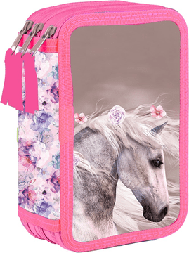 OXYBAG Šolski kovček za svinčnike tristopenjski Horse Romantic