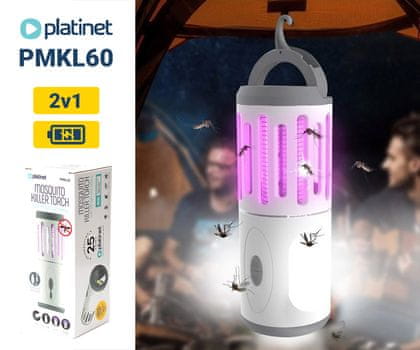  Platinet PMKL60 2v1 svetilka proti mrčesu, LED, baterija 