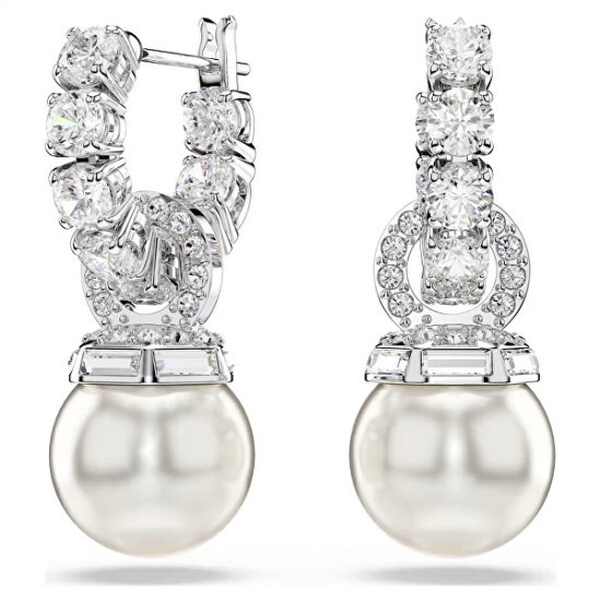 Swarovski Bleščeči uhani 2 v 1 s cirkoni in kristalnimi biseri Matrix 5691716