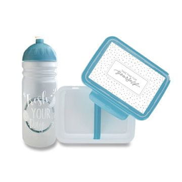R&B Komplet Zdrava steklenička 0,7 l in Zdrava malica - Sveža sivo-modra