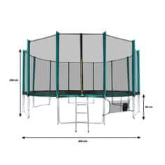 Aga Sport Pro Trampolin 500 cm Temno zelena + zaščitna mreža + lestev + žep za čevlje