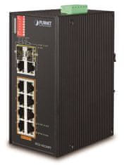 Planet IFGS-1022HPT industrijsko stikalo PoE, 8x100Mb + 2x1Gb/SFP, PoE 802.3at 30/240W, -40 do 75°C, dual 48-54VDC, IP30