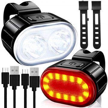 Korbi Set kolesarskih luči sprednja in zadnja, LED, set z USB priključkom, močne
