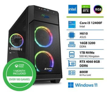 PCplus Storm namizni računalnik, i5-12400F, 16GB, SSD1TB, RTX4060, W11H + Xbox GP (147408)