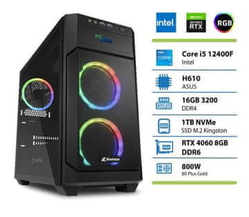 PCplus Storm namizni računalnik, i5-12400F, 16GB, SSD1TB, RTX4060, DOS (147409)
