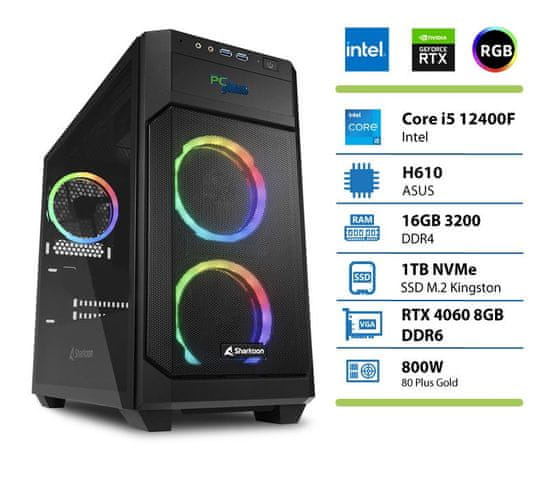 PCplus Storm namizni računalnik, i5-12400F, 16GB, SSD1TB, RTX4060, DOS (147409)