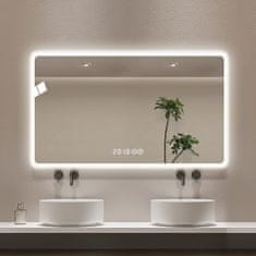 S6 Steklarstvo Šest LED ogledalo S65C, 100x60cm, z uro in temperaturo, 3 barve LED, dimmer, antifog