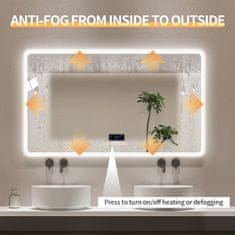 S6 Steklarstvo Šest LED ogledalo S65C, 100x60cm, z uro in temperaturo, 3 barve LED, dimmer, antifog
