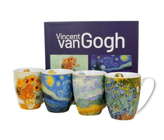 ZAKLADNICA DOBRIH I.  Komplet 4 lončkov z žličkama iz porcelana z dekorjem Van Gogh