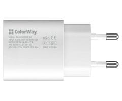 ColorWay Polnilec USB / 1x USB-C/ 25W/ Bela