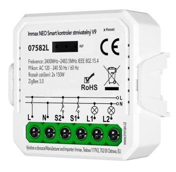 Immax NEO SMART krmilnik z možnostjo zatemnitve V9, 2 gumba, Zigbee 3.0, TUYA