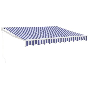 Vidaxl Ročna tenda 3,5 x 2,5 m Modra in bela črta 100% poliester