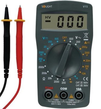 Solight Multimeter V15, max. AC 500V, max. DC 500V / 10A, test diode, zvočni signal