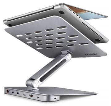 AXAGON aluminijasto stojalo za prenosne računalnike velikosti 10" - 16" s koncentratorjem USB / HMC-STND / HDMI / 3xUSB-A / GLAN / PD