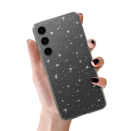 Onasi Silikonski ovitek z bleščicami za Samsung Galaxy A36 - prozoren s srebrnimi bleščicami
