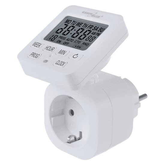 GreenBlue Timer digitalni GB605F, 18prog., 16A, 3680W, IP20, LCD, bel