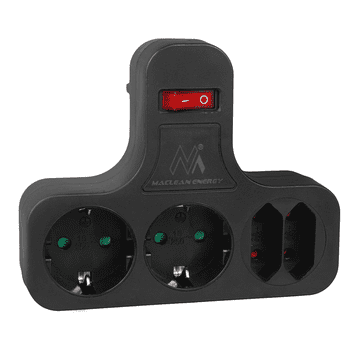 Maclean Razdelilec MCE224 GB + stikalo 2x šuko 2x euro, črn