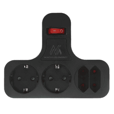 Maclean Razdelilec MCE224 GB + stikalo 2x šuko 2x euro, črn