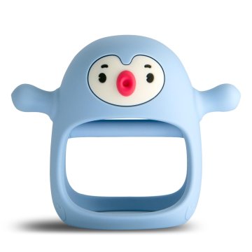 HAPPY TEETHER  Otroški silikonski grizalo v obliki živali (modri)