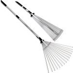 Netscroll Vsestranske vrtne grablje z nastavljivo glavo od 20 do 56 cm, teleskopski ročaj od 81 do 160 cm, trpežne, iz visokokakovostnega jekla, idealne za trato in gredice, Retract