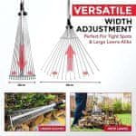 Netscroll Vsestranske vrtne grablje z nastavljivo glavo od 20 do 56 cm, teleskopski ročaj od 81 do 160 cm, trpežne, iz visokokakovostnega jekla, idealne za trato in gredice, Retract
