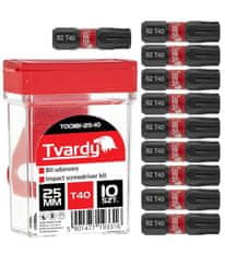 Tvardy T00181-25-10 Komplet udarnih vijačnih nastavkov T40 25mm S2