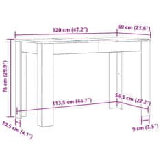 Vidaxl Jedilna miza betonsko siva 120x60x76 cm iverna plošča