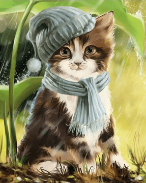 NORIMPEX Diamantna slika Mačka s klobukom in šalom 30x40cm