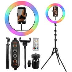 MG Selfie RGB krožka LED svetloba + statív 2.1m, črna