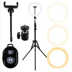 MG Selfie krožka LED svetloba + statív 2.1m, črna