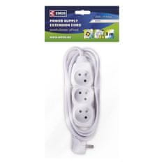 Emos Podaljševalni kabel, 3 vtičnice, 3 m, bel