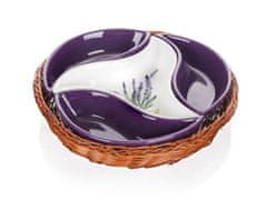 Banquet Komplet sklede, 4 kosi, d.23cm LAVENDER, v košarici, keramika/pletivo