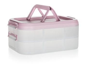 Škatla z ročaji, 2 nivoja, 40x28x17,8cm, plastika, TRA/PINK