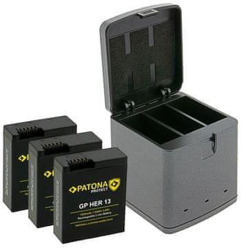 PATONA Trojni polnilec za digitalno kamero GoPro Hero 13, USB-C + 3x 1950mAh baterija Enduro