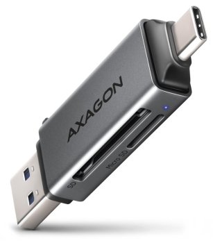 AXAGON bralnik pomnilniških kartic microSD/SD / CRE-DAC / USB 3.2 gen1 / USB-A + USB-C / kovinsko ohišje
