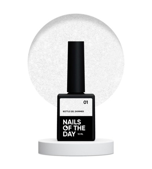 shumee NAILSOFTHEDAY Bottle gel Shimmer 01 - bel s srebrnimi bleščicami gel za krepitev in obnovo, 10 ml