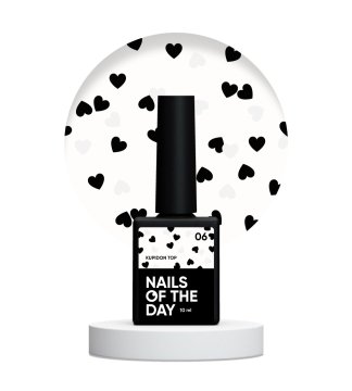 shumee NAILSOFTHEDAY Kupidon top 06 — top s črnimi in holografskimi srčki brez lepljive plasti, 10 ml