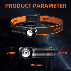 SupFire LED naglavna svetilka Supfire TH03, polnilna, 5W, 460lm, USB-C, Li-ion