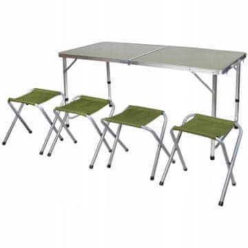 shumee Zložljiva kamping miza in 4 stoli zeleni ribiški komplet