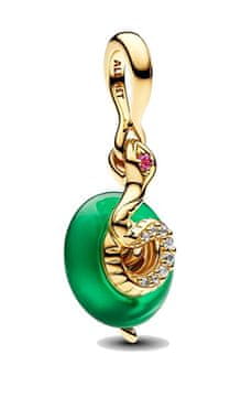 Pandora Pozlačen obesek kača z zelenim sijajem Murano stekla 763617C01