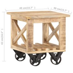 Vidaxl Stranska mizica s kolesi 40x40x42 cm robusten mangov les