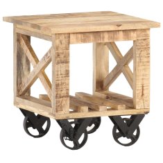 Vidaxl Stranska mizica s kolesi 40x40x42 cm robusten mangov les