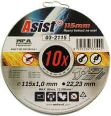 Asist Komplet rezalnih kolutov jeklo/INOX 115 x 1 mm, 10 kosov v kovinski škatli