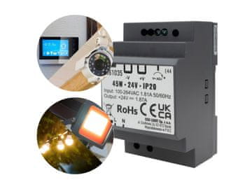 Eco light LED dioda za napajanje, nameščena na tirnici DIN 45W 24V 1.87A 90,5x52x58,5 mm