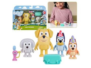 TM Toys Bluey Komplet štirih figuric Pass the Parcel, ladijske figurice, gibljivi deli 3+