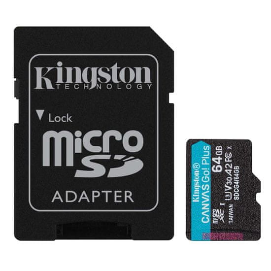 Kingston Canvas Go! Plus microSD 64GB Class 10 UHS-I U3 V30 A2 adapter (SDCG4/64GB) spominska kartica